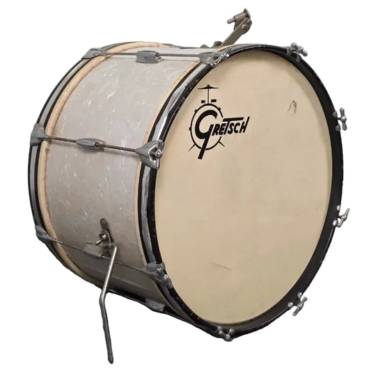 Used Vintage Gretsch Round Badge Bass Drum 22x14 White Marine Pearl - Fair - Drum Center Of Portsmouth