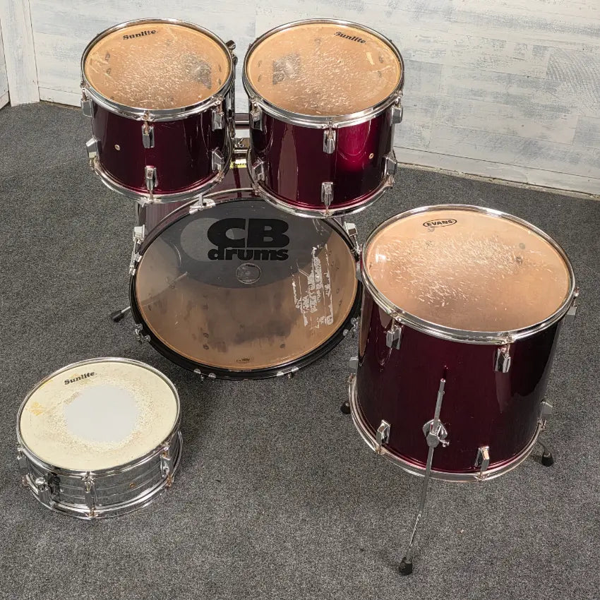 Used Sunlite 5pc Drum Set Red - Fair - Drum Center Of Portsmouth
