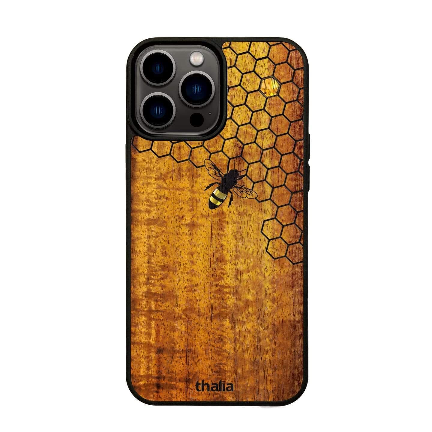 Thalia Hawaiian Koa Wood Case for iPhone 16 | Bee w/Honeycomb