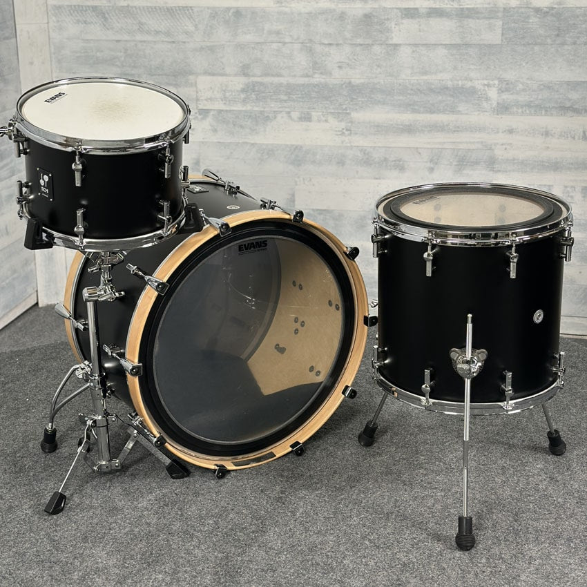 Used Sonor SQ1 3pc Drum Set 24/13/16 GT Black w/ Natural BD Hoops - Good - Drum Center Of Portsmouth