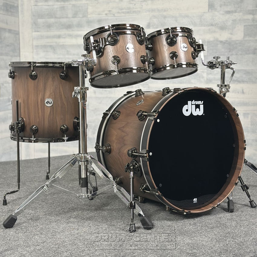 DW Collectors Pure Walnut 4pc Drum Set Natural to Quick Ebony Burst w/Bk Hw - Drum Center Of Portsmouth