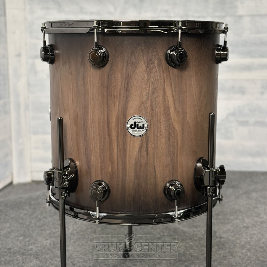 DW Collectors Pure Walnut 4pc Drum Set Natural to Quick Ebony Burst w/Bk Hw - Drum Center Of Portsmouth