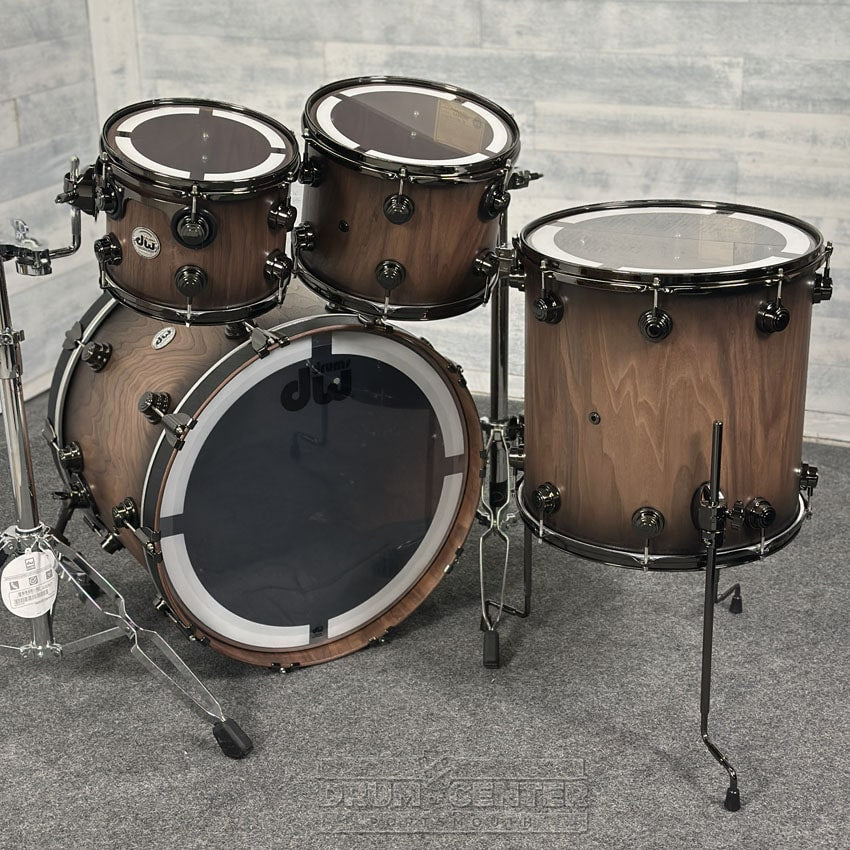 DW Collectors Pure Walnut 4pc Drum Set Natural to Quick Ebony Burst w/Bk Hw - Drum Center Of Portsmouth