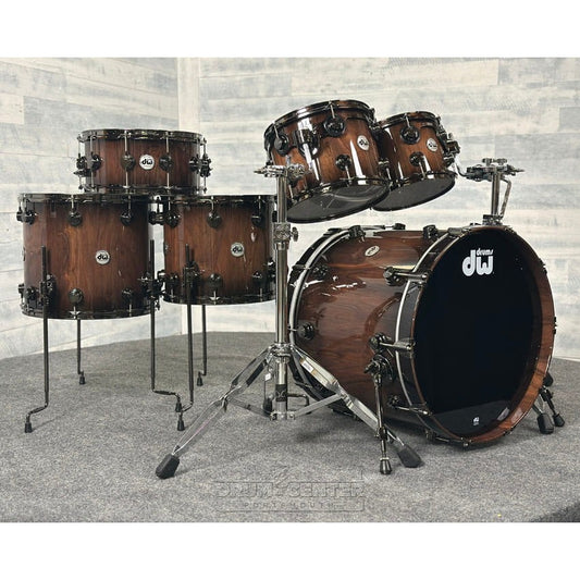 DW Collectors Pure Walnut 6pc Drum Set Natural to Quick Ebony Burst - Drum Center Of Portsmouth
