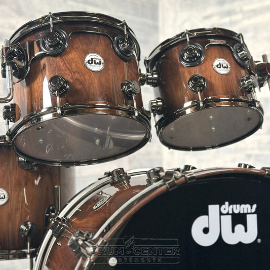 DW Collectors Pure Walnut 6pc Drum Set Natural to Quick Ebony Burst - Drum Center Of Portsmouth