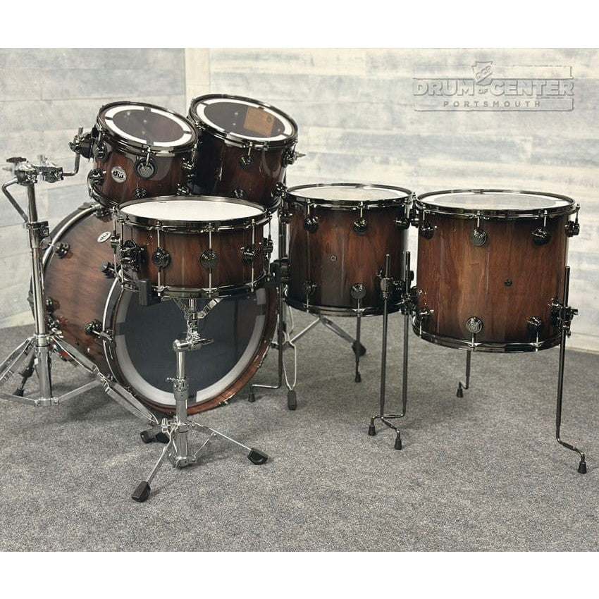 DW Collectors Pure Walnut 6pc Drum Set Natural to Quick Ebony Burst - Drum Center Of Portsmouth
