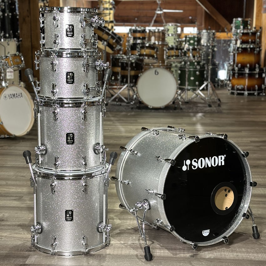 Used Sonor Prolite 5pc Drum Set Silver Sparkle - Good - Drum Center Of Portsmouth