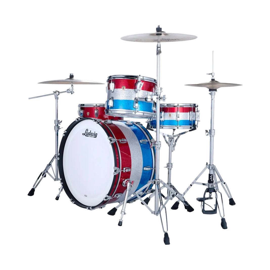 Ludwig Classic Maple 3pc Pro Beat Drum Set Red/Silver/Blue Sparkle - Drum Center Of Portsmouth