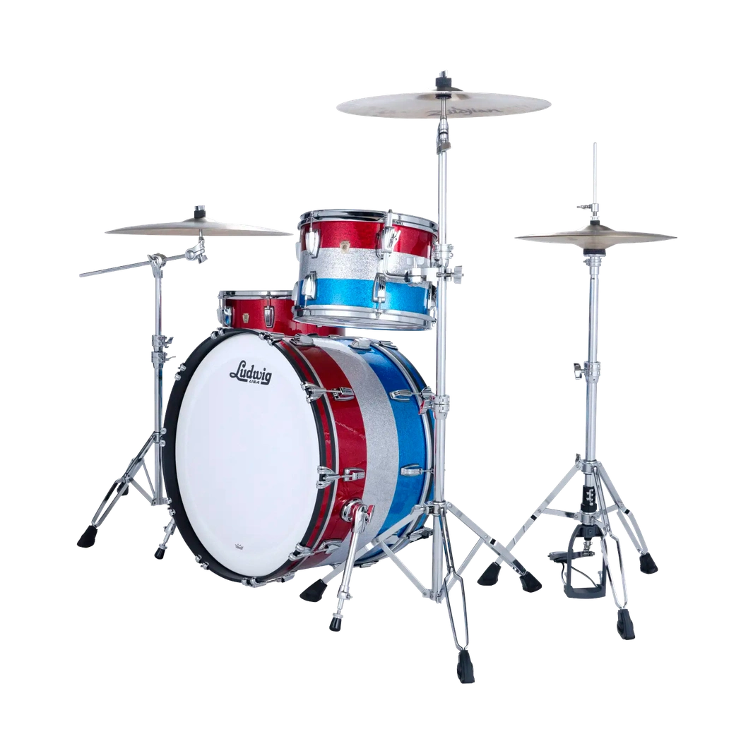 Ludwig Classic Maple 3pc Pro Beat Drum Set Red/Silver/Blue Sparkle - Drum Center Of Portsmouth