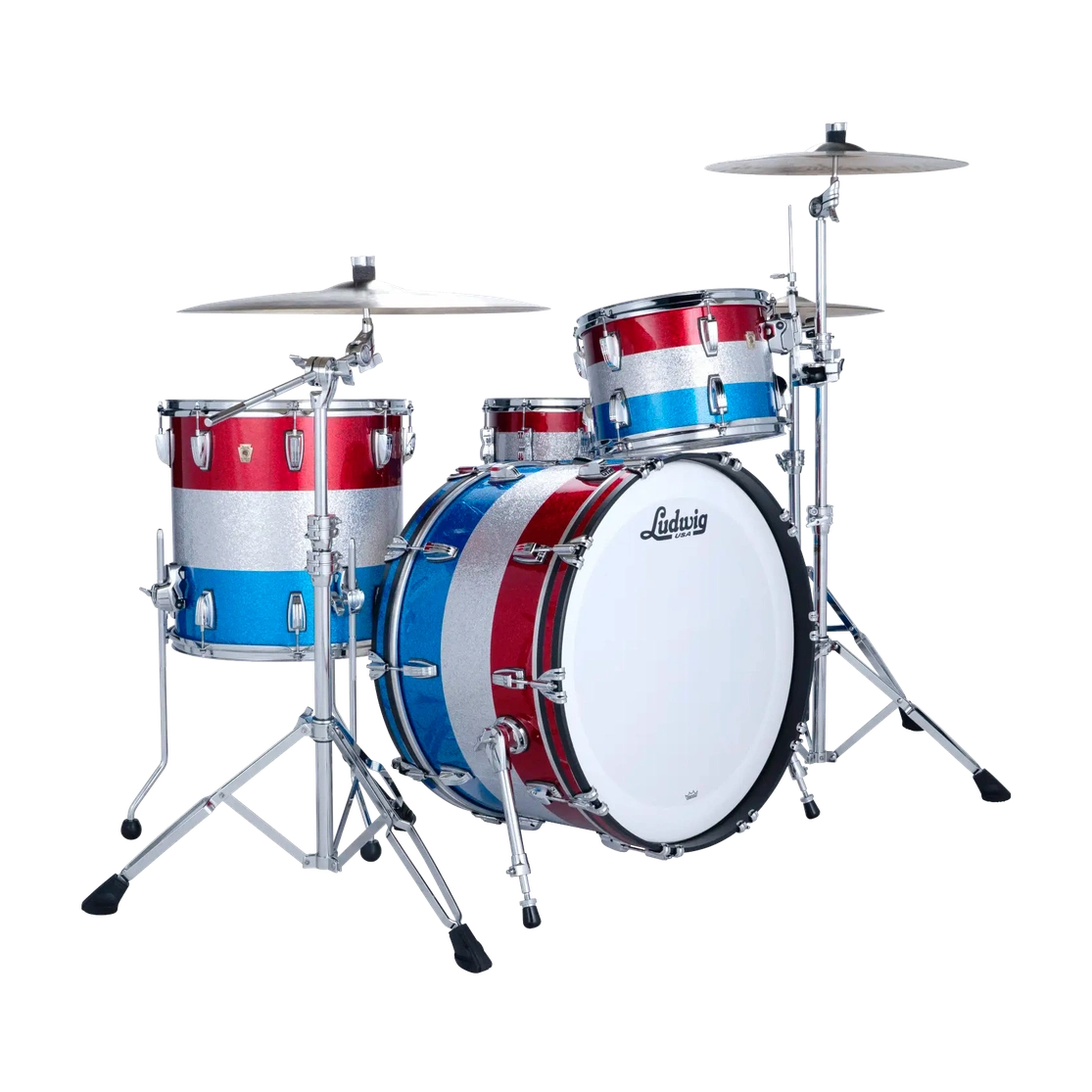 Ludwig Classic Maple 3pc Pro Beat Drum Set Red/Silver/Blue Sparkle - Drum Center Of Portsmouth