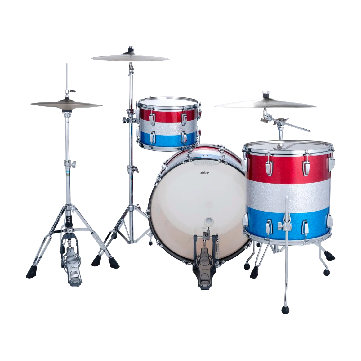 Ludwig Classic Maple 3pc Pro Beat Drum Set Red/Silver/Blue Sparkle - Drum Center Of Portsmouth