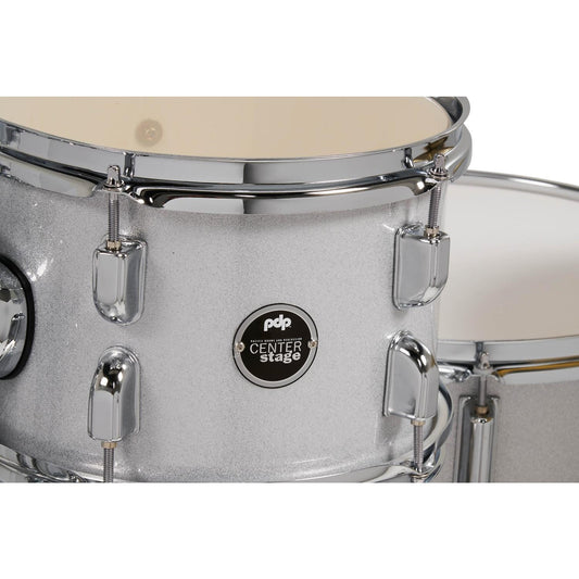 PDP Centerstage 5pc Complete Rock Drum Set Diamond White Sparkle w/Hw & Cymbals - Drum Center Of Portsmouth