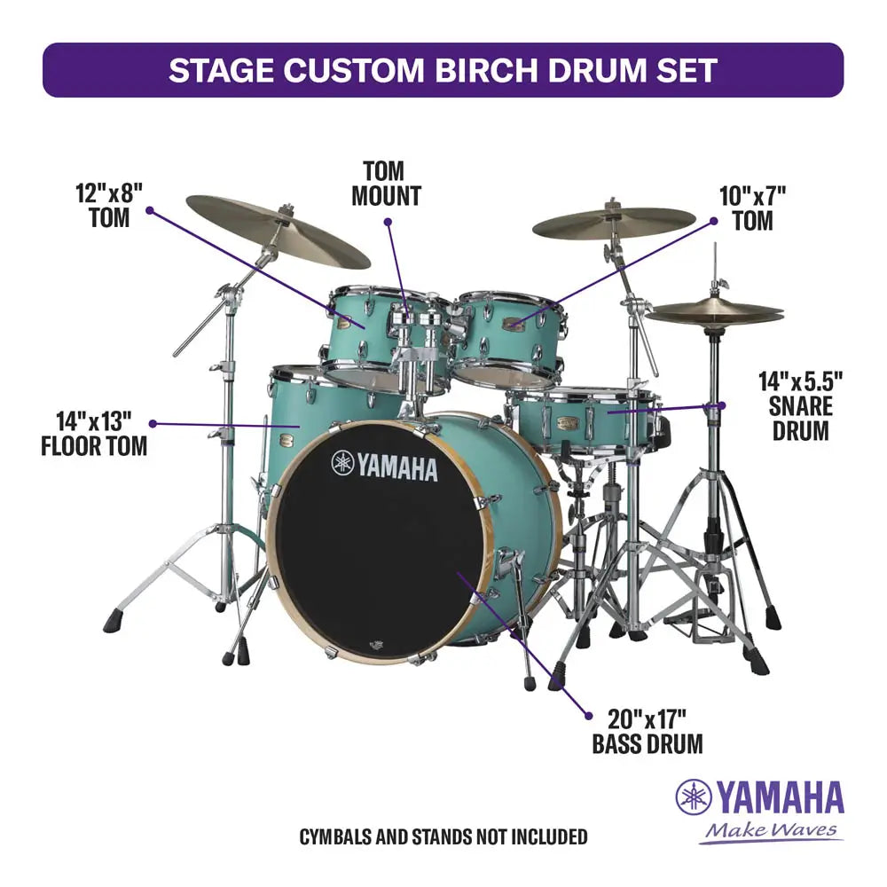 Yamaha Stage Custom Birch 5pc Drum Set w/20BD Matte Surf Green - Drum Center Of Portsmouth