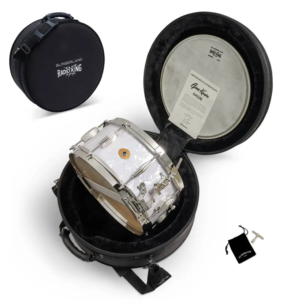 Slingerland Limited Gene Krupa Radio King Snare Drum 14x6.5 White Marine Pearl - Drum Center of Portsmouth