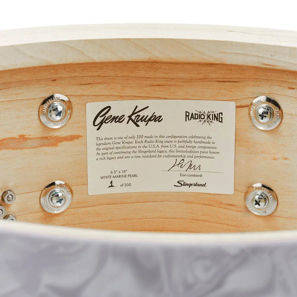 Slingerland Limited Gene Krupa Radio King Snare Drum 14x6.5 White Marine Pearl - Drum Center of Portsmouth