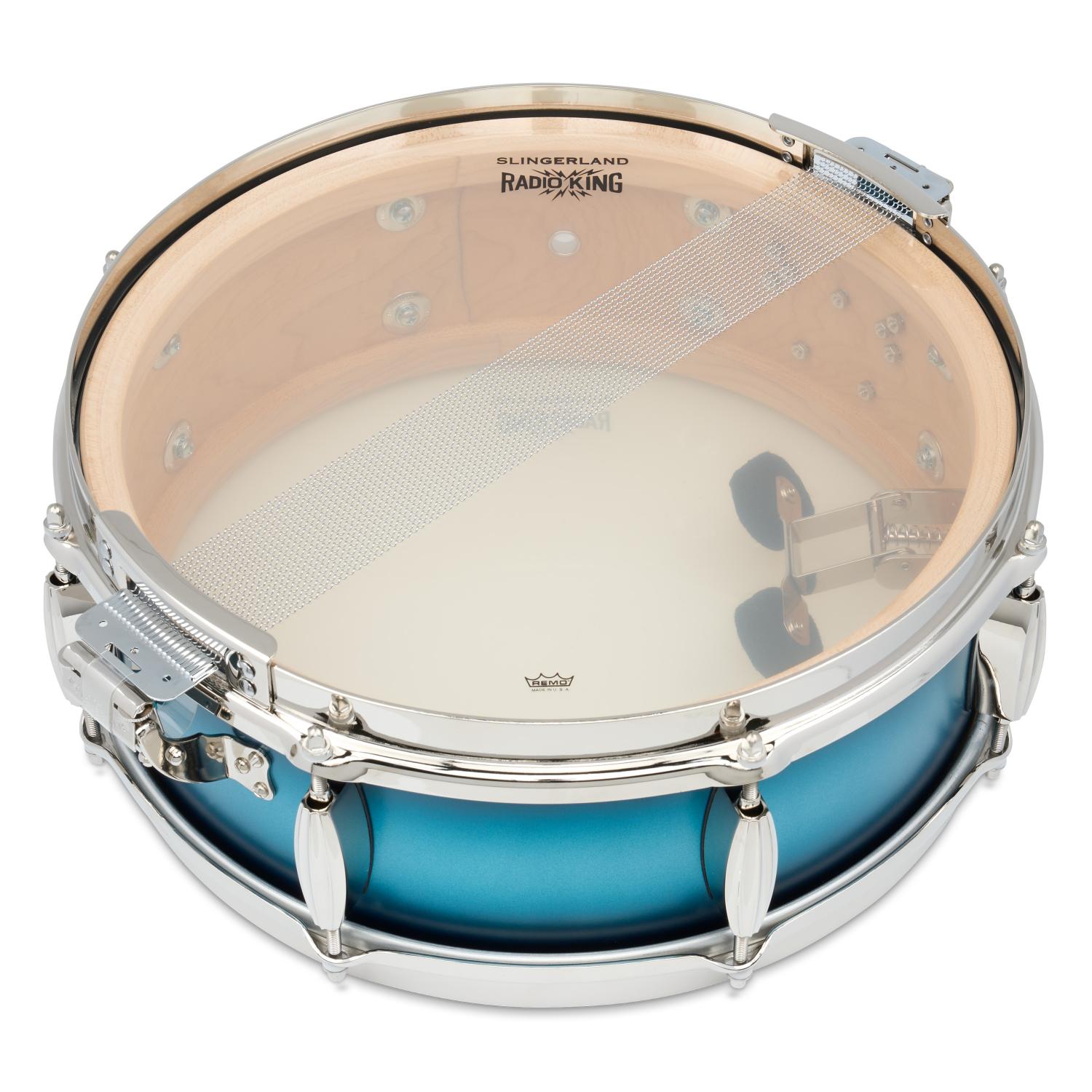 Slingerland Solid Maple Radio King Snare Drum 14x5 Silver & Blue Duco Lacquer - Drum Center Of Portsmouth