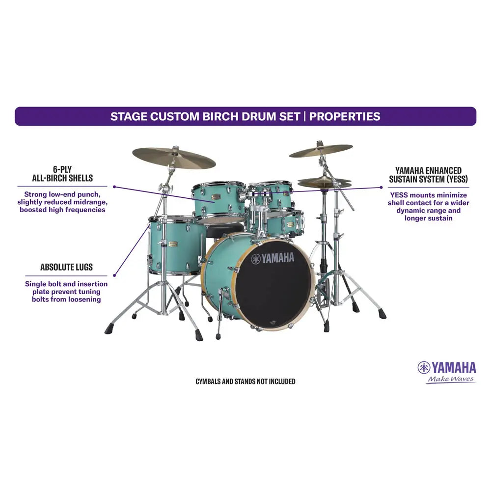 Yamaha Stage Custom Birch 5pc Drum Set w/20BD Matte Surf Green - Drum Center Of Portsmouth