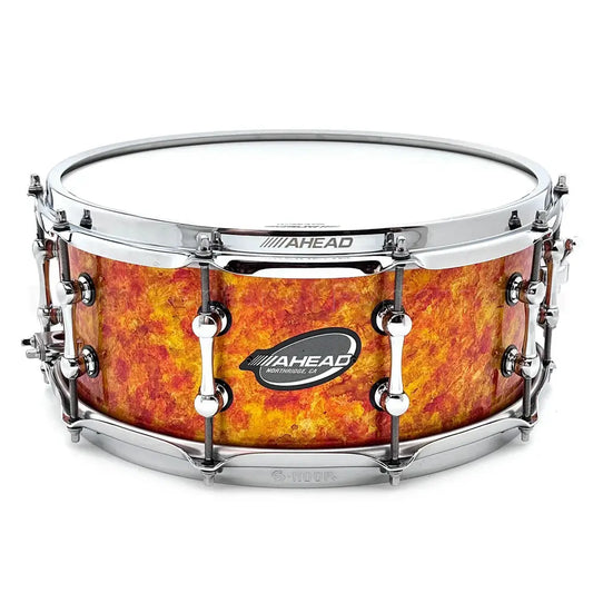 Ahead 3mm Cast Bell Brass Snare Drum 14x6 Orange Alcohol Ink - Drum Center Of Portsmouth