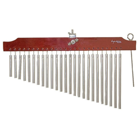 Tycoon Percussion 25 Chrome Chimes With Brown Finish Wood Bar