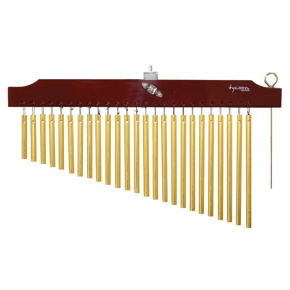 Tycoon Percussion 25 Gold Chimes With Brown Finish Wood Bar
