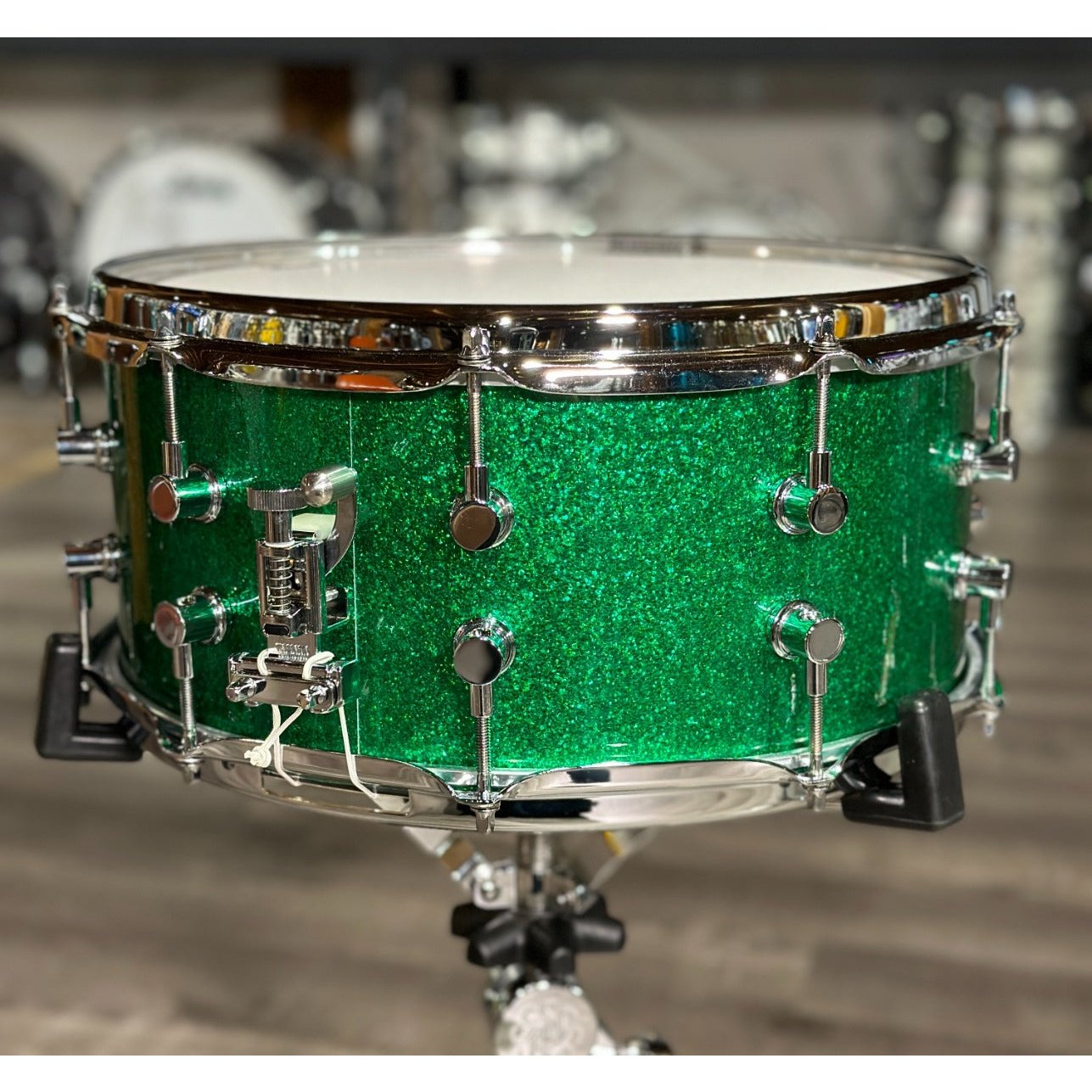 Used Custom Maple Snare Drum 14x6.5 Green Sparkle