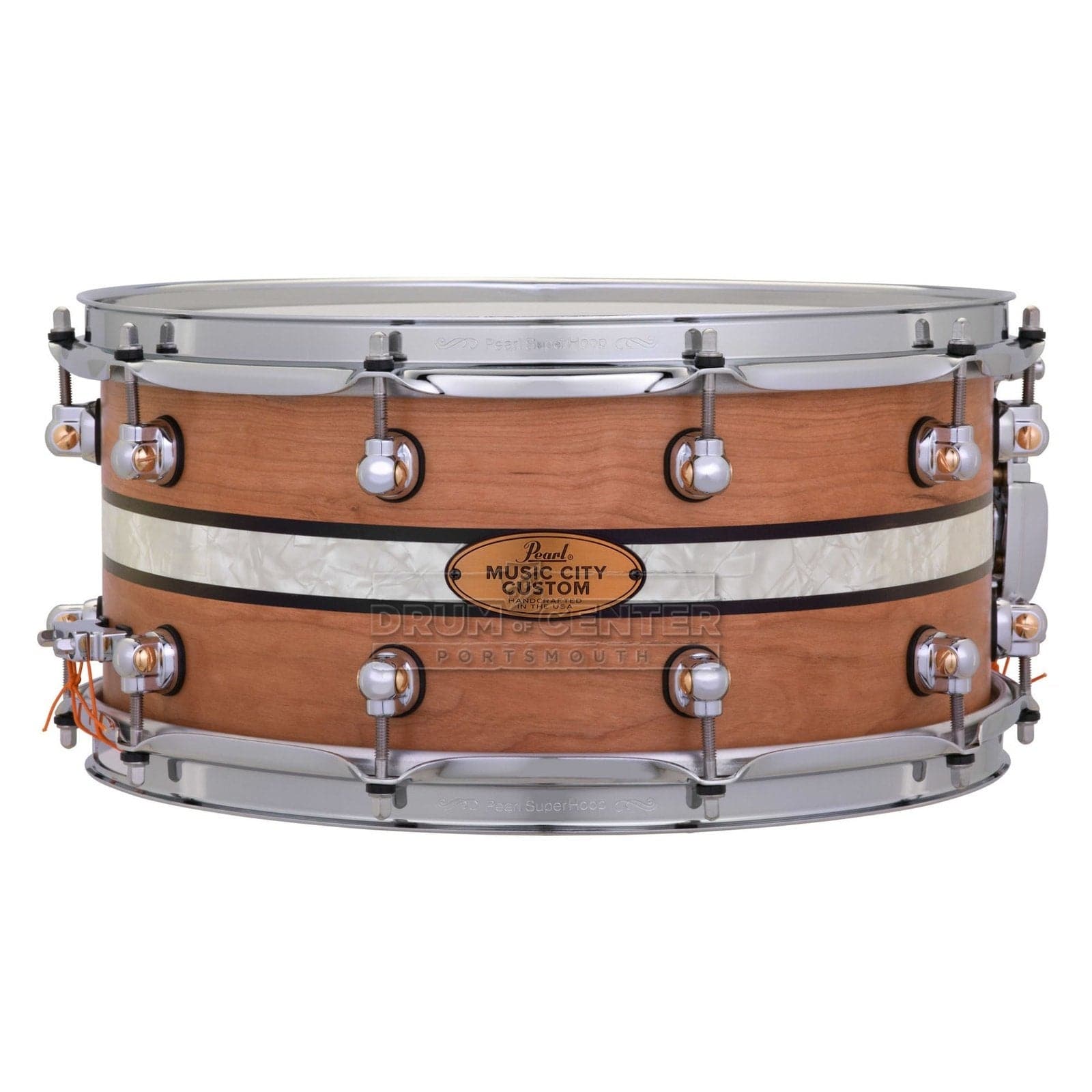 Pearl Music City Custom Solid Cherry 14x6.5 Snare Drum - Natural With Duoband Ebony Marine Inlay